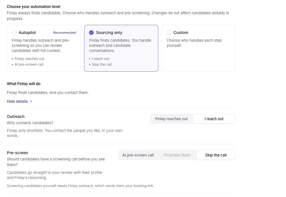 A published job can use custom outreach and pre-screen settings.